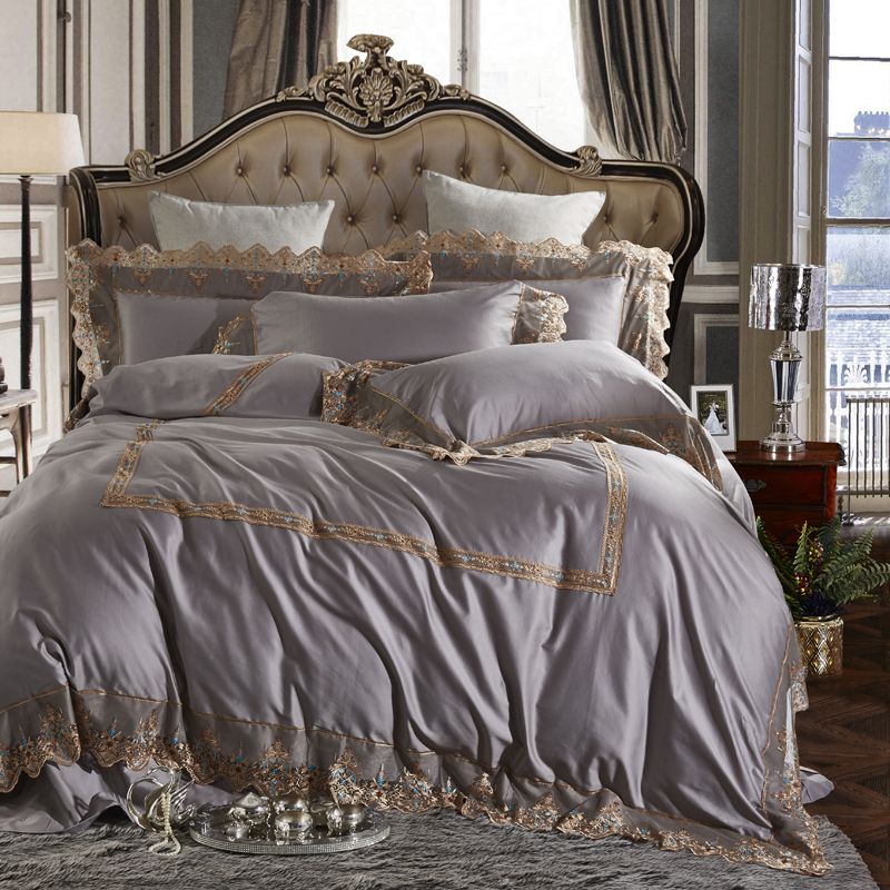 Queen Double King Size Egyptian Cotton Duvet Cover Bedding Set And Bed Luxury Royal Grey Pink Color Sheet Bedspread