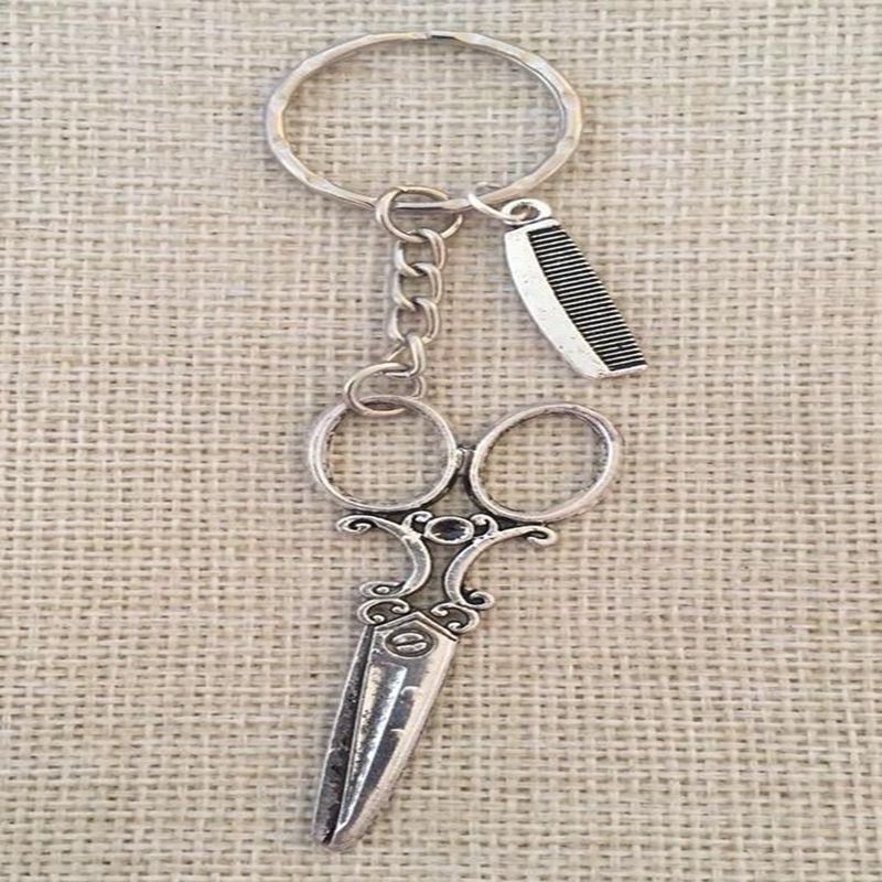2019 Hairdressers Comb Scissors Key Chain Stylist Vintage Silver