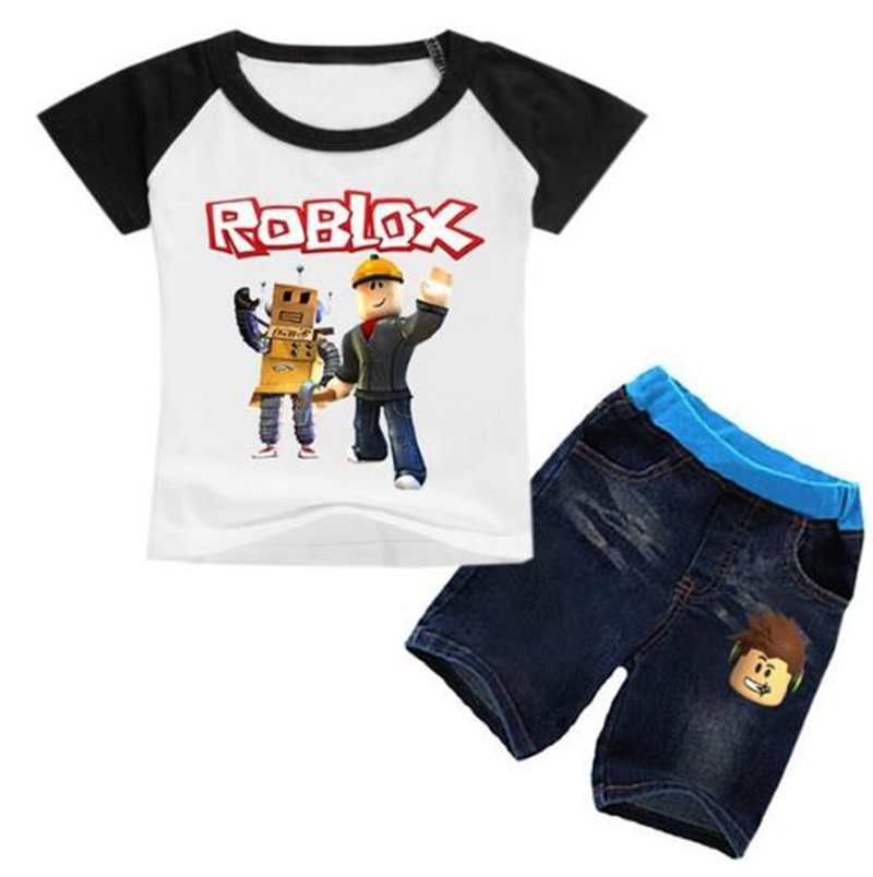 2 12years 2019 Kids Girls Clothes Set Roblox Costume Toddler Girls Summer Clothing Set Boy Summer Set Tshirt Jeans Shorts - 