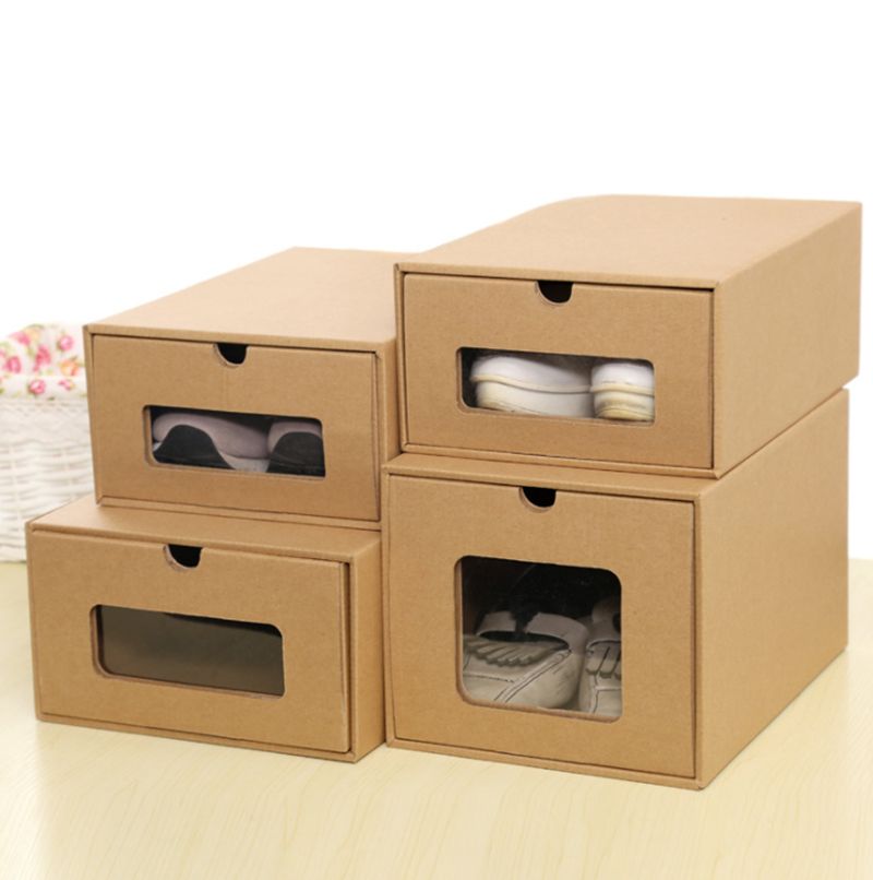 2019 Kraft Paper Shoe Boxes Men Women Shoes Storage Box Assembly