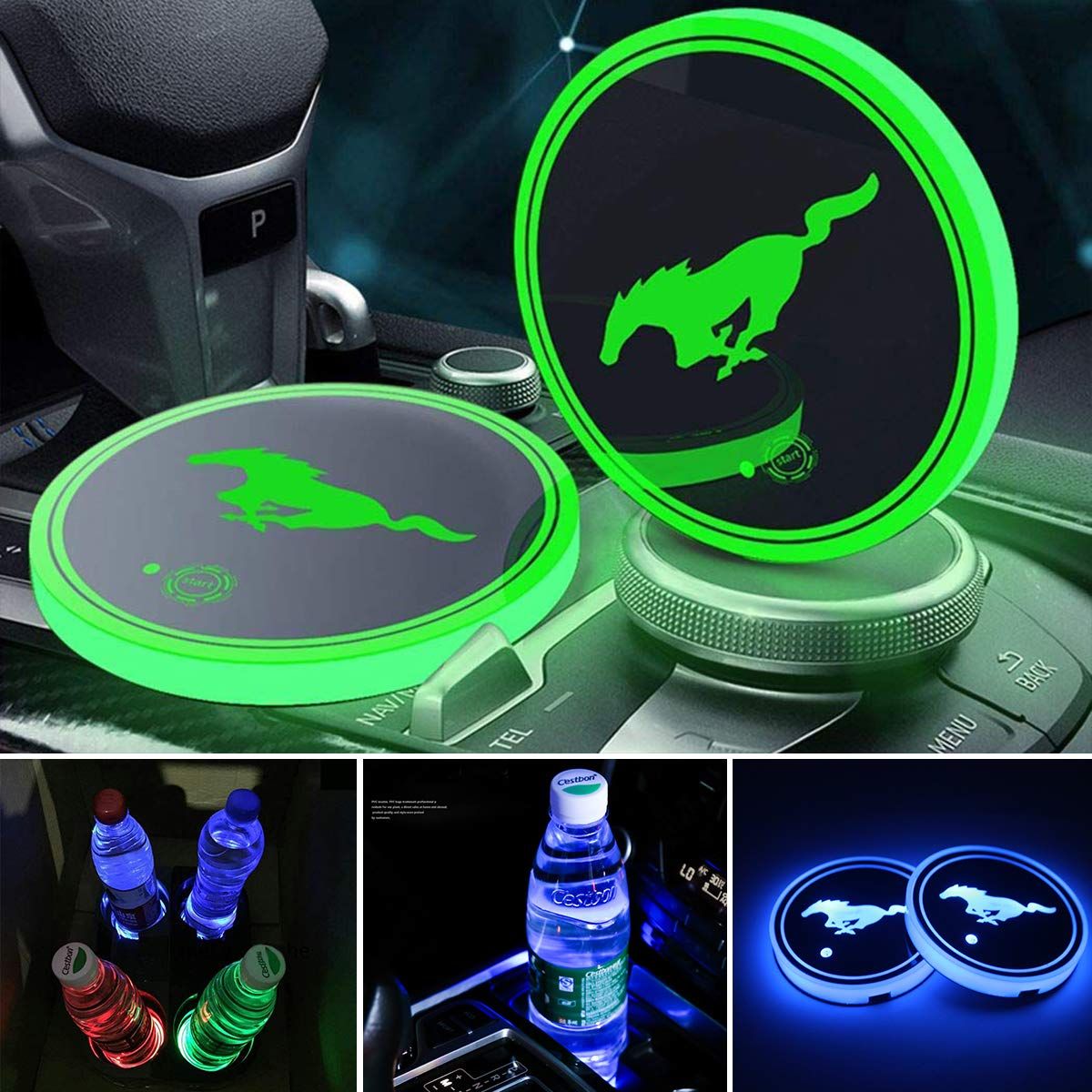 LED Car Cup Holder Lights, Changing USB Charging Mat Luminescent Cup