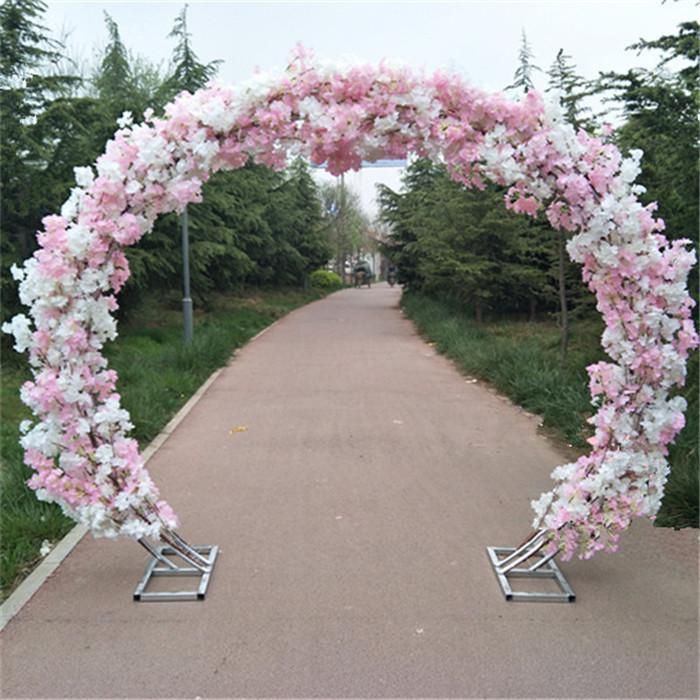White Cherry Blossom Silk Flower Wedding Arch Iron Round Stand Lucky