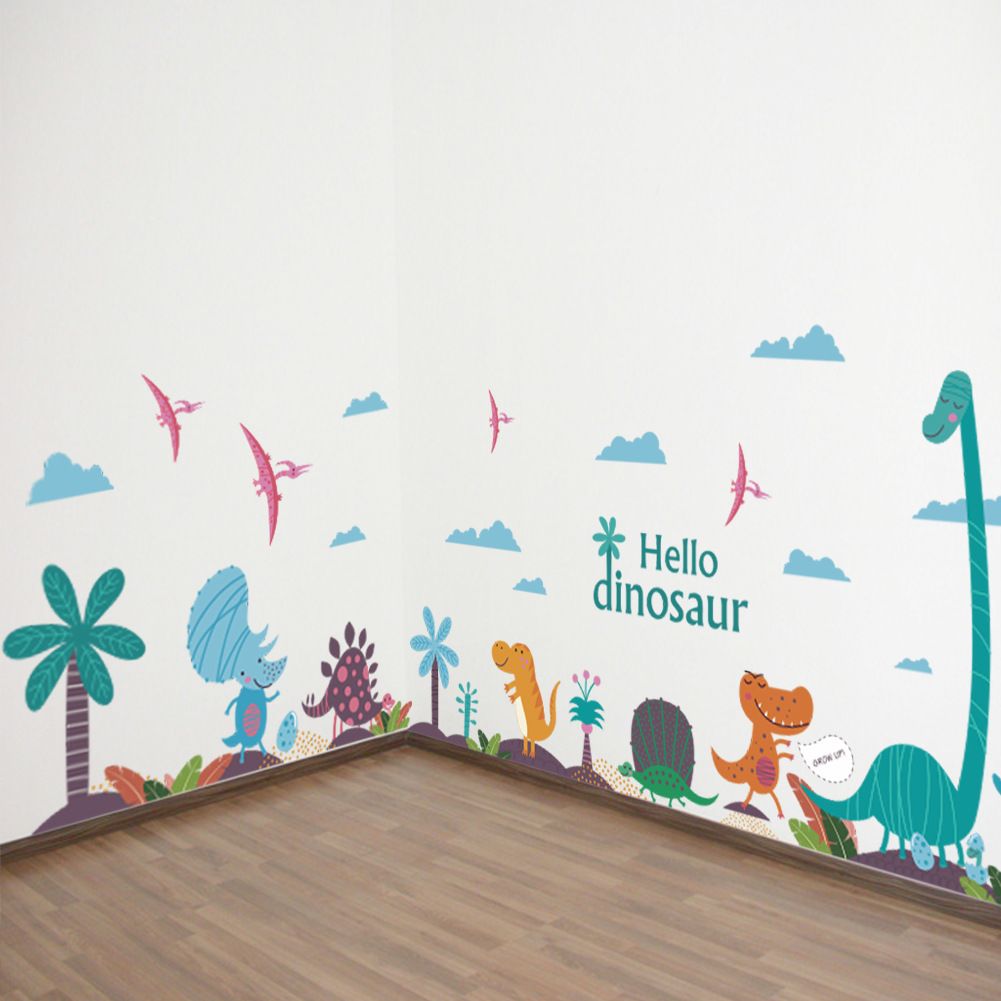 Large Hello Dinosaur Wall Art Decals Diy Nursery And Kids Room Stickers Cartoon Animals Murals Home Decor