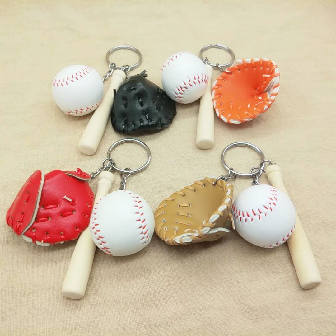 Softball Baseball Keychain Ball Key Ring Baseball Gloves Wooden