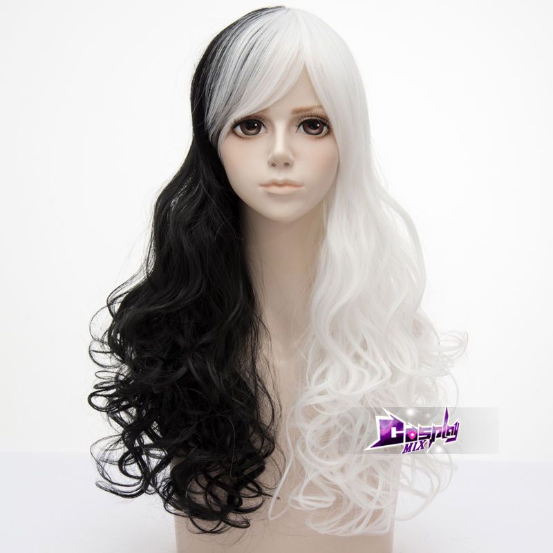 20 Long Curly Hair Black Mixed White Lolita Lady Wigs Daily