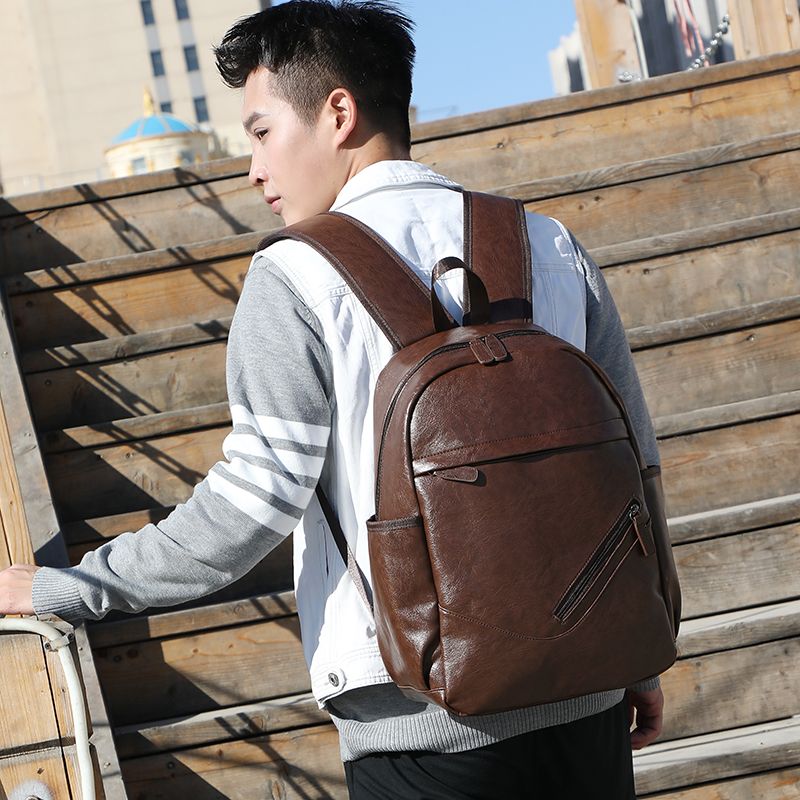 New Trend Soft Leather Backpack For Men Korean Version Backpack Fashion Student Bag Leisure Man ...