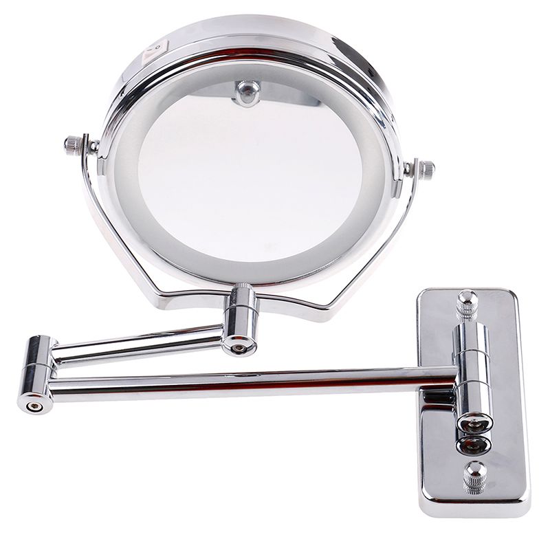 1pc Silver 6 Led Light Makeup Mirror With Folding Double Wall Mount Vanity