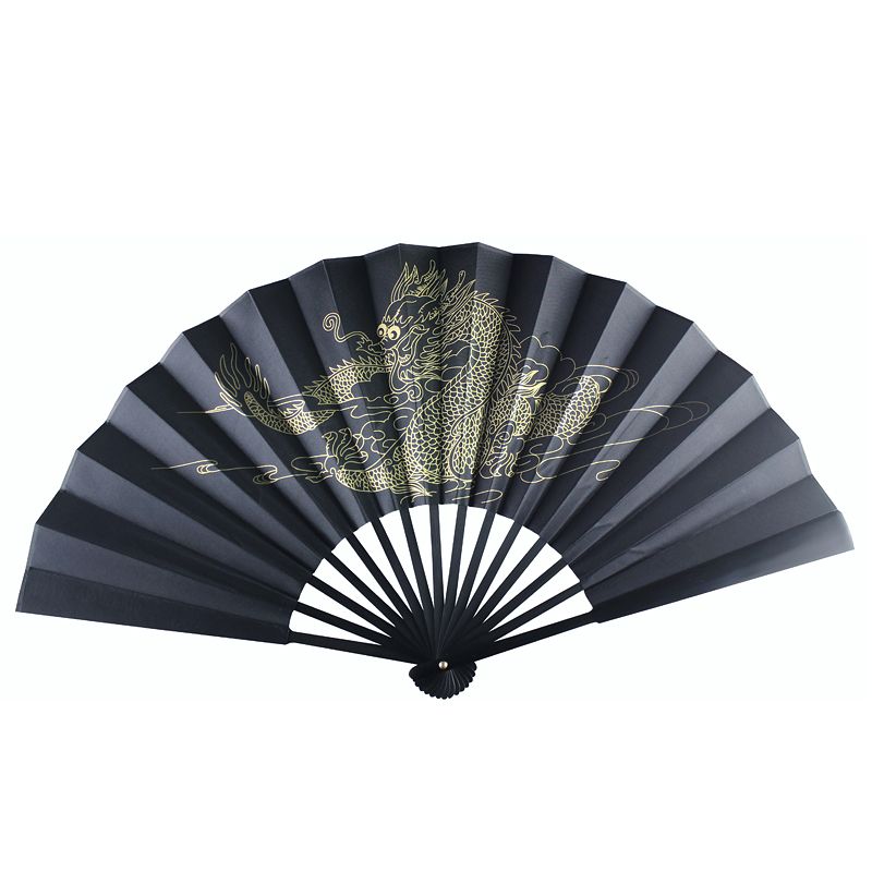 Large Antique Dragon Black Silk Hand Fan Chinese Folding Fan Man ...