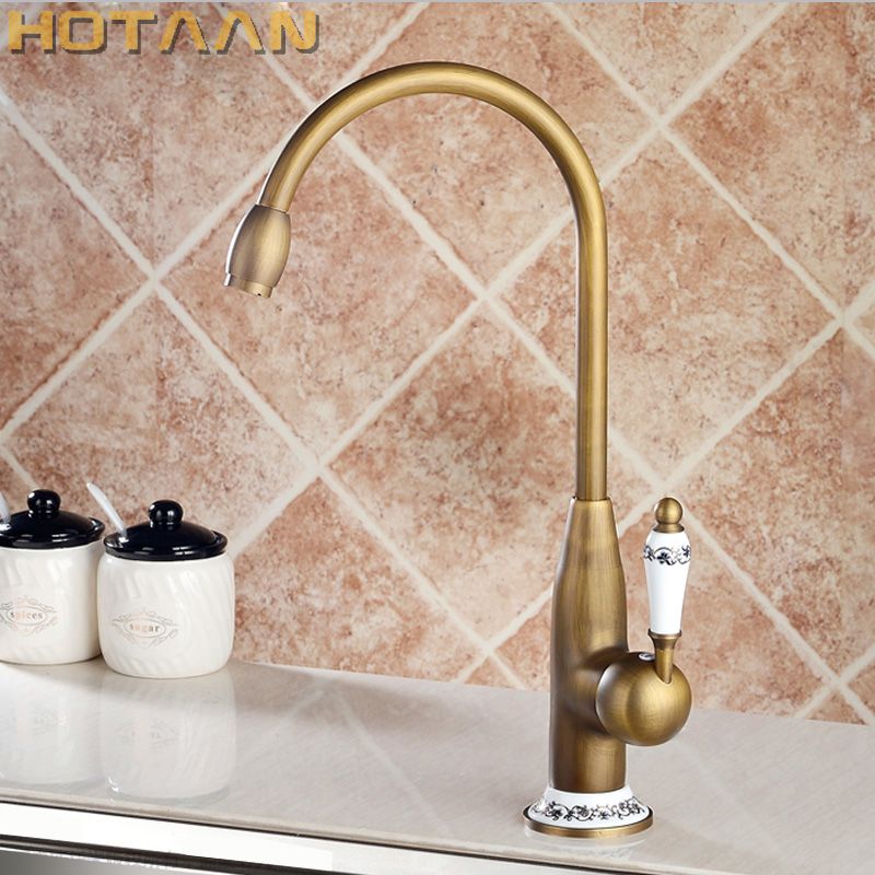 2018 Free New Style Antique Brass Finish Faucet Kitchen Sink Basin Faucets Mixer Tap With Ceramic Hot And Cold Yt 6044
