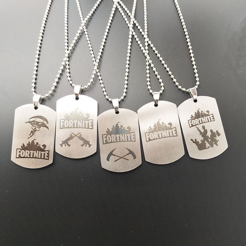 Classic Fps Game Fortnite Logo Necklace Stainless Steel Pendant Laser Printing Personal Jewelry Keychain For Men Women Souvenir Gifts