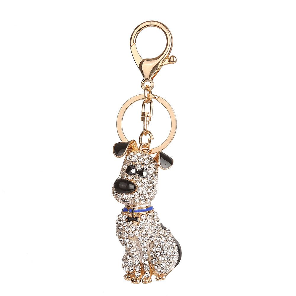 South Korean Hot Crystal Puppy Dog Keychain Key Ring Trinket Purse Bag