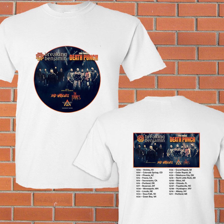 Breaking Benjamin & 5 Finger Death Punch fall tour concert 2018 white tee S-3XL summer Hot Sale New Tee Print Men T-Shirt Top