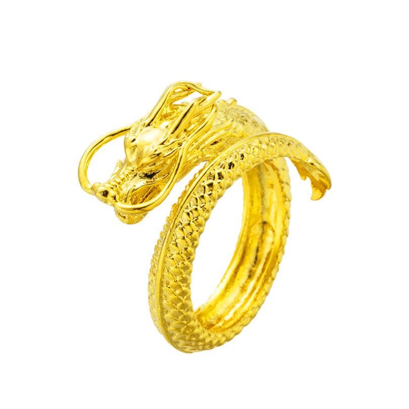 Luxury Men Rings 24K Gold Plated Chinese Classic Dragon Ring Fashion ...