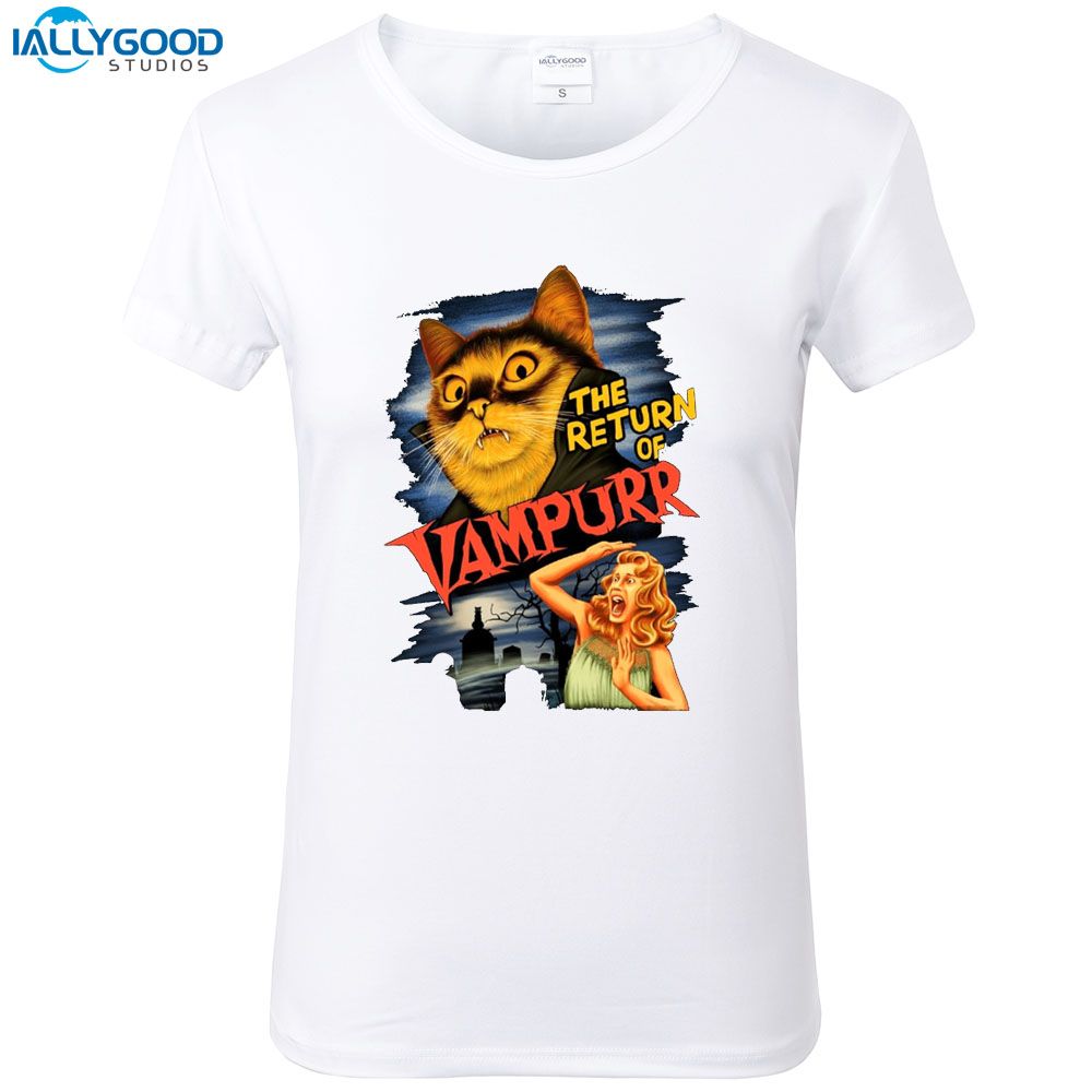 Compre Camiseta De Las Mujeres Summer Funny Vampire Cat T 