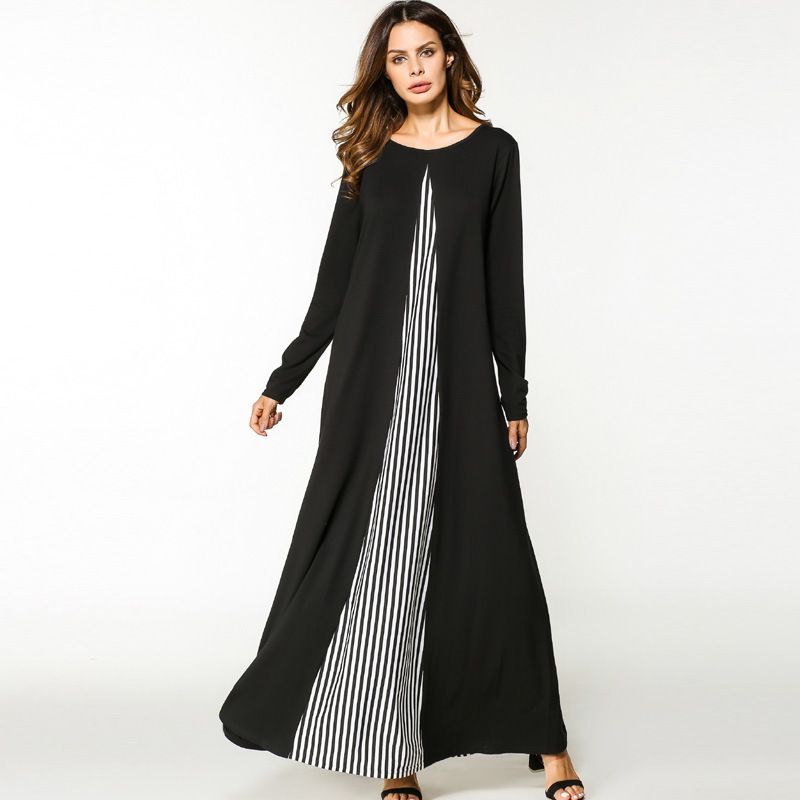 For Beach Kaftans The Summer Outputs Tunic Dress Women S Beachwear Ladies Kaftan 2019 Large Size Muslim Stripe Knit Long Sleeve