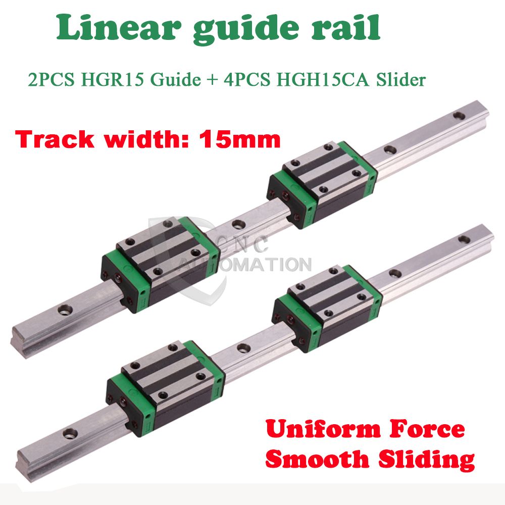 Set Guide Lineari HGR15 200 Mm - 2 Binari + 4 Blocchi Scorrevoli HGH15CA, Con Viti E Blocchi Di Arresto