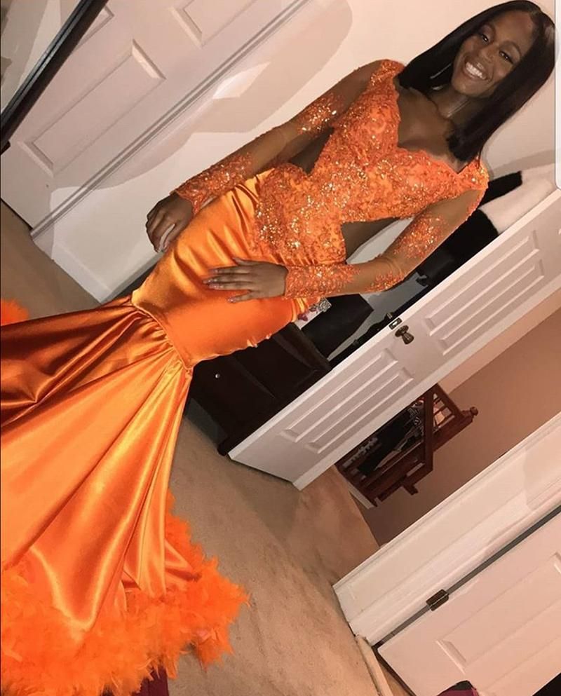 Orange and Black Long Dress for Prom