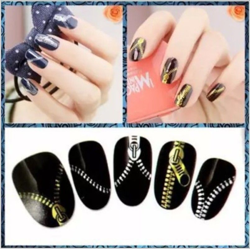 Nail Stickers Fashion Ultra Thin Zipper Stickers Nail Gold Silver 65