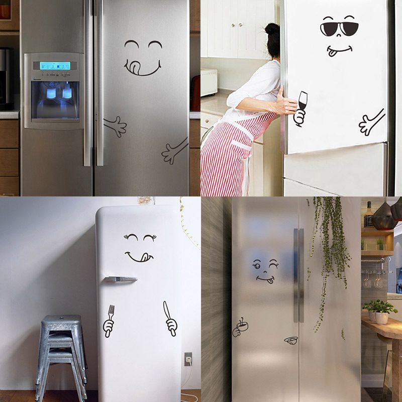 Cute Sticker Fridge Happy Delicious Face Kitchen Fridge Wall