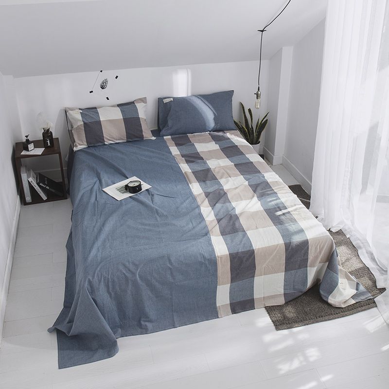 100 Cotton Blue Plaid Pattern E Bed Sheet Queen King Fitted 100 Cotton Blue Plaid Pattern E Bed Sheet Queen King Fitted Set Bedclothes Home Textile Pillowcase Size Duvet Cover Sets