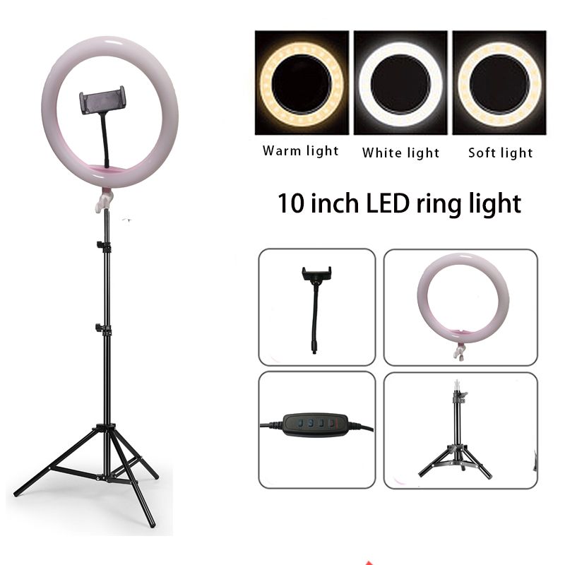 10 Dimmable Led Studio Ring Light Photo Mobile Phone Annular Lamp 110cm Tripod Usb Charging