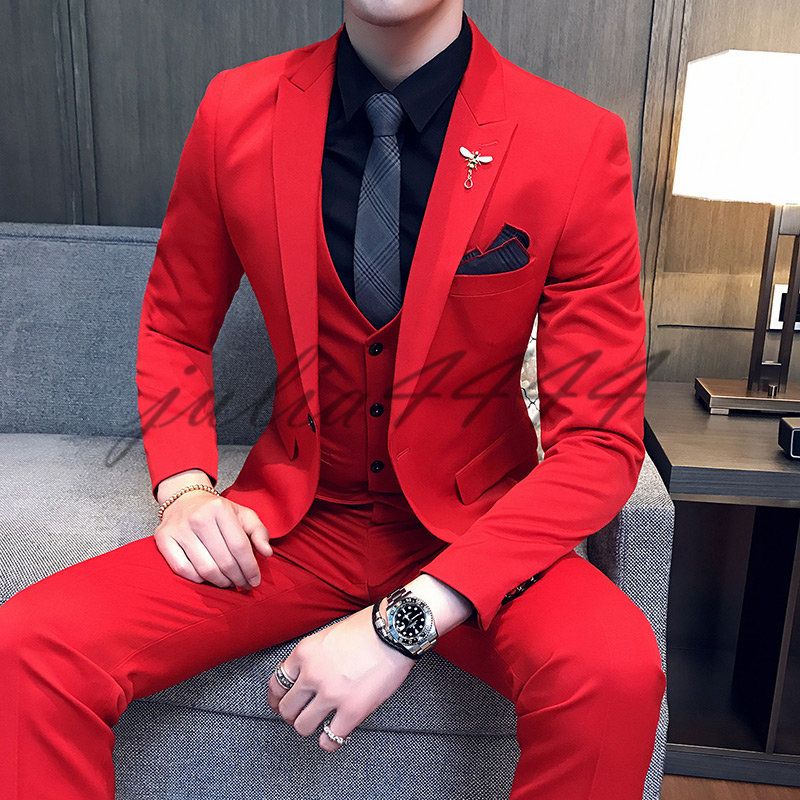 Custom Made Handsome Mens Wedding Tuxedos Red Blazer Suits One Button ...