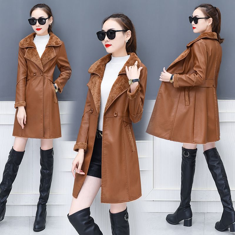 Women Leather Jacket Fashion Keep Warm Jackets For Winter Add Wool Pu Fur Womens Korean Style Coat K4138