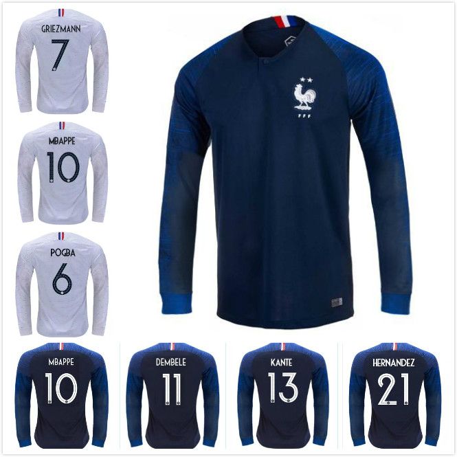 Acheter 2018 MBAPPE GRIEZMANN Champion Manches Longues 2 Stars Maillot POGBA KANTE GIROUD