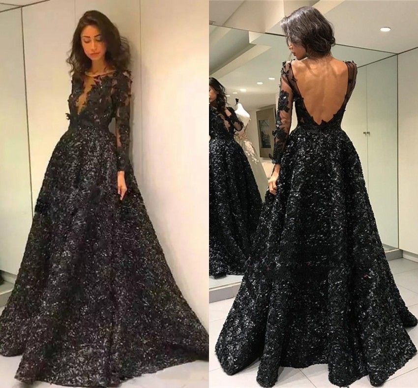 Black Long Sleeve Vintage Prom Dresses