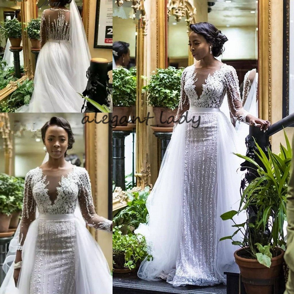 2019 Luxury Beaded Long Sleeves Mermaid African Wedding Dress with ...