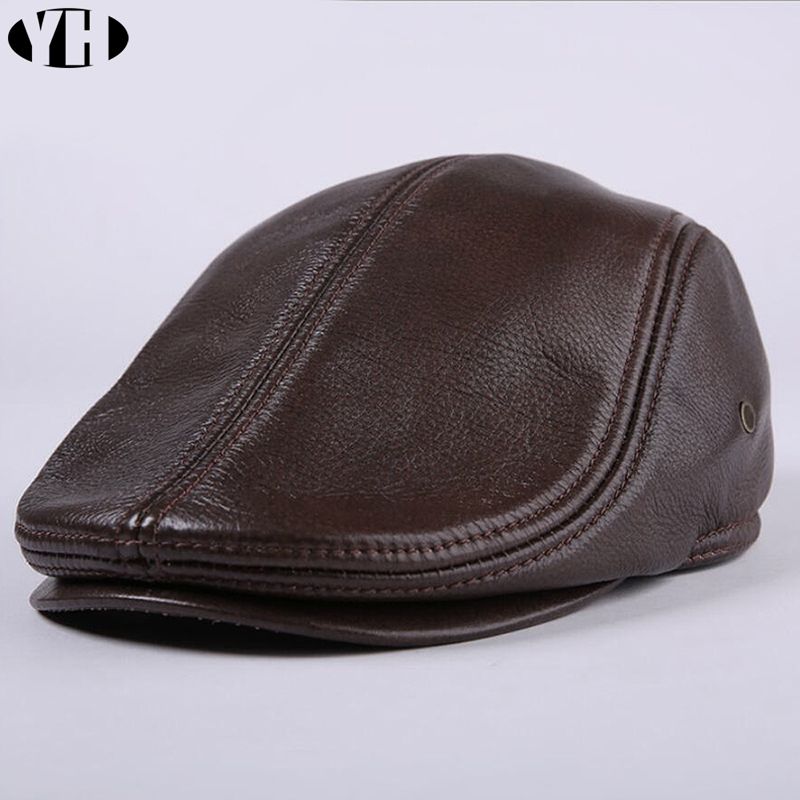 Designer New Men'S Real Genuine Leather Hat Baseball Cap Newsboy Beret Hat Winter Warm Caps Hats