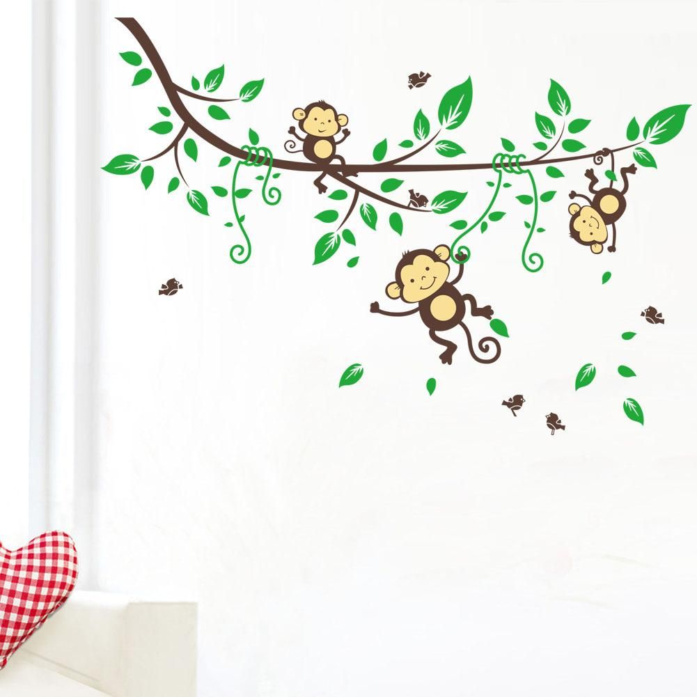 Cartoon Monkey Wall Sticker Baby Monkeys In The Jungle Decal Diy Stickers For Kids Children Nursery Living Room Decoration