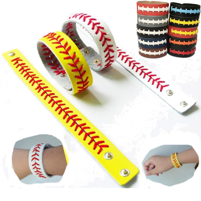 Softball Wristbands Baseball Leather Wrap Bracelet Men Sports Snap