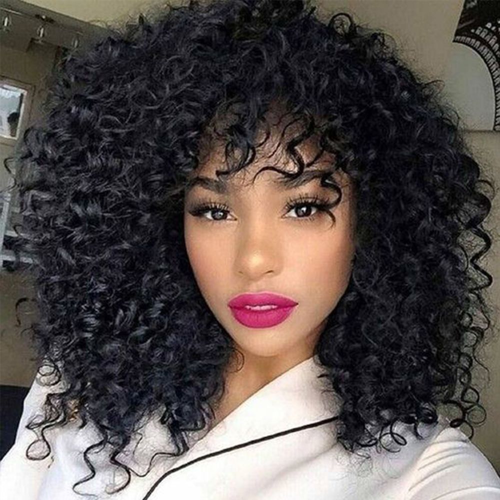 130 180 Density Brazilian Curly Human Hair Wigs With Bangs Full Ends