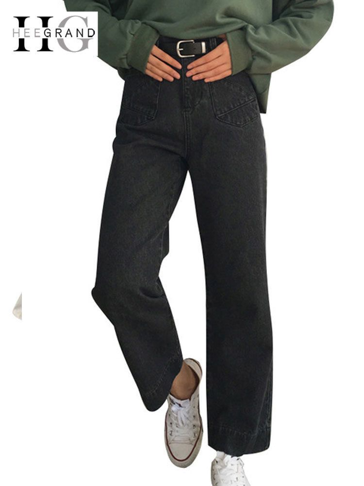 high waist button long loose pants