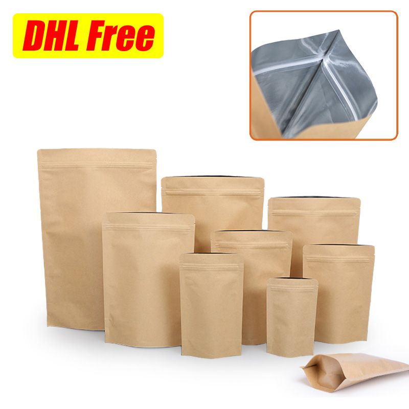 2021 Ziplock Doypack Aluminum Foil Zipper Kraft Paper Bag Al Stand Up