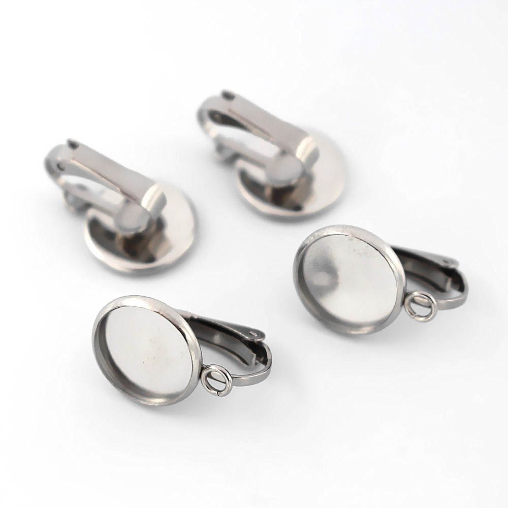 2021 Stainless Steel Clip On Earrings Base Round Bezel With Loop Stainless Steel Clip On Earrings