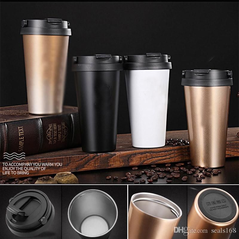 Double Wall Coffee Mug Leak Proof Tumbler Stainless Steel Travel Cups 500ml With Lid 4 Color Bar Kitchen Tools Hh9 2100