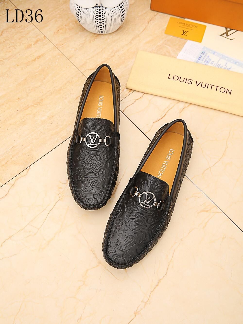 2020 With Box Business LOUIS VUITTON Mens Designer Dress Shoes Genuine Leather Metal Wedding ...