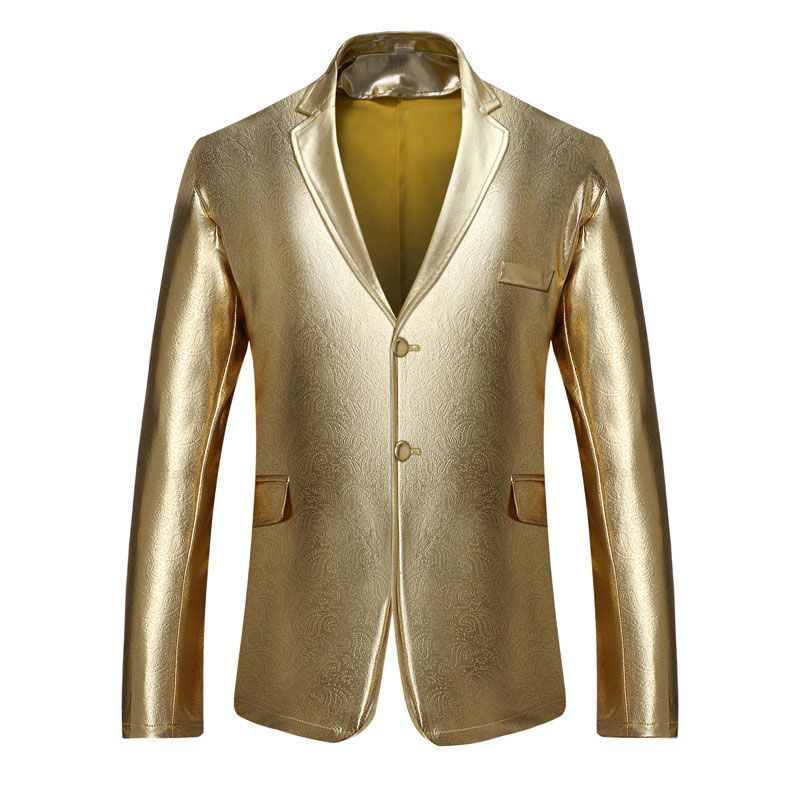 2020 Men'S Gold Metallic Notched Lapel Party Suit Jacket Stylish