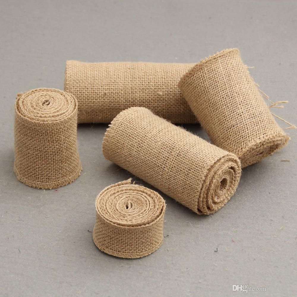 5m x 5cm Jute Burlap Ribbon White Lace on Border Decoration Sewing Craft