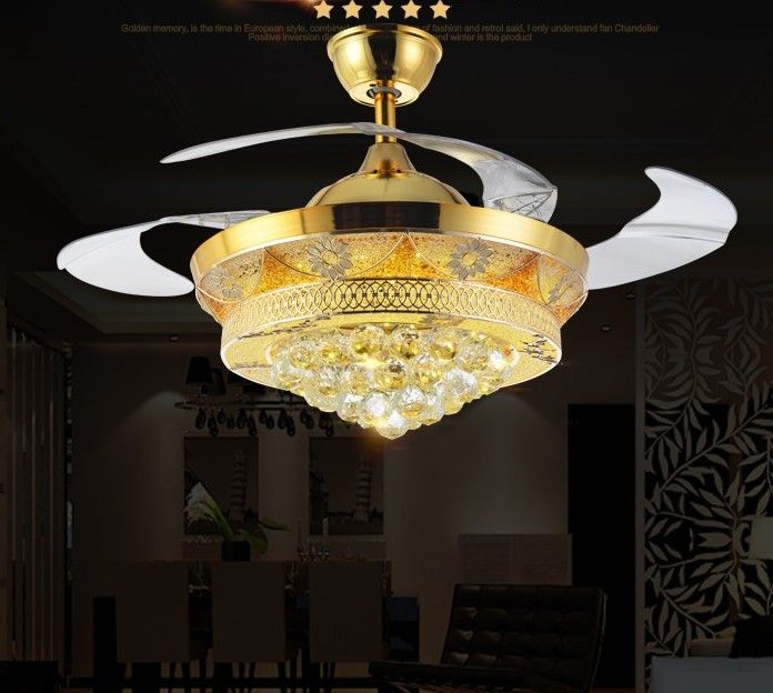 New Led Fans Lightinvisible Blades Ceiling Modern Fan Lamp Living Room 42 Inch K9 Chandeliers Light Pendant Free Ship Llfa