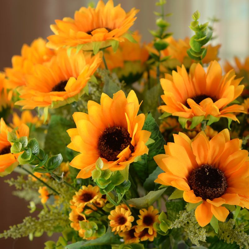 Silk Sunflower Artificial Bridal Flowers Bouquet Wedding Party Decorations Home Room Decor Fake Props High End Silk Cloth 8 9hh Fac P