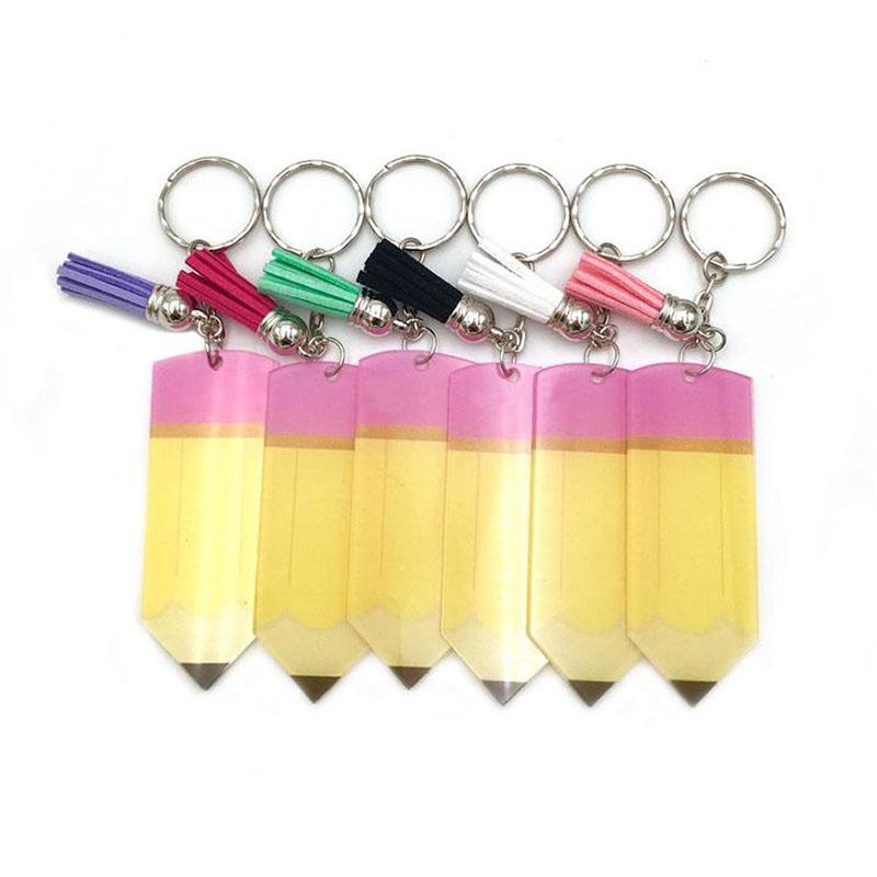 2021 2020 Fashion Acrylic Pencil Keychain Personalized Keychains Small Tassel Keyring Key Rings