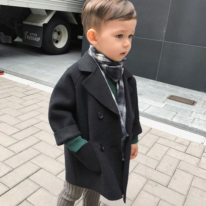 Winter Jackets Boys Solid Woolen Double Breasted Baby Boy Trench Coat