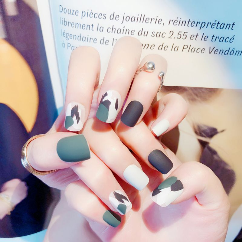 2019 Matte Matte Fake Nails Dark Brown Green White Jump Color Fake 2019 Matte Matte Fake Nails Dark Brown Green White Jump Color Fake