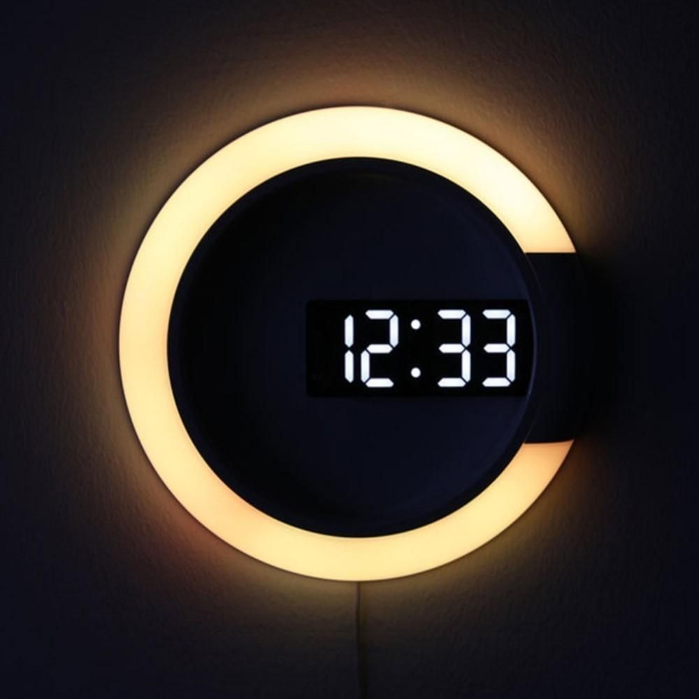 3D LED Digital Table Clock Alarm Mirror Hollow Wall Watch Clock Modern