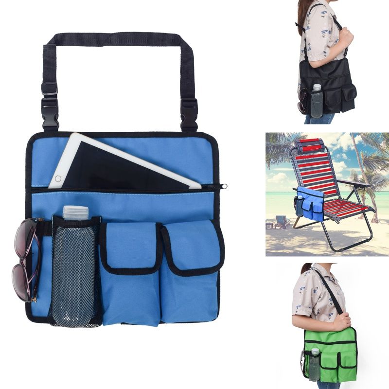 Outdoor Fishing Beach Chair Hanging Storage Bag Phone Sunglasses Water Bottle Pouch Handy Pockets Tote Bag With Straps