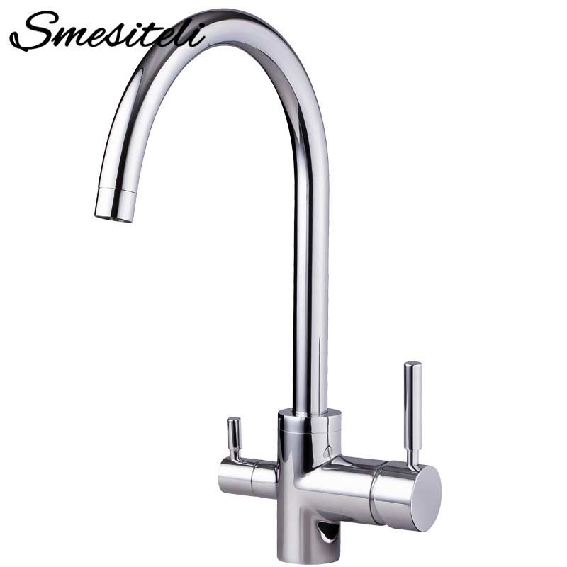 Smesiteli Contemporary All Copper Brushed Nickel Finish Osmosis Reverse 3 In 1 Kitchen Faucet Three Way Clean Water Filter Taps