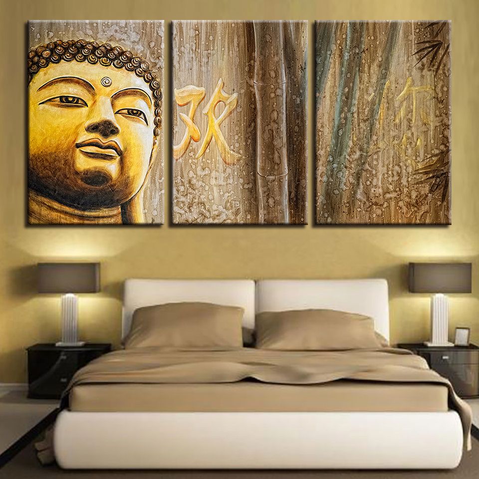 Canvas Painting Wall Art Framework 3 Pieces Buddha Statue Pictures Hd Prints Abstract Buddhist Poster For Living Room Home Decor